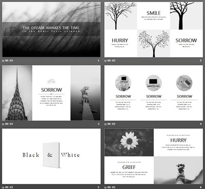黑白蘆葦圖片排版背景藝術設計PPT模板