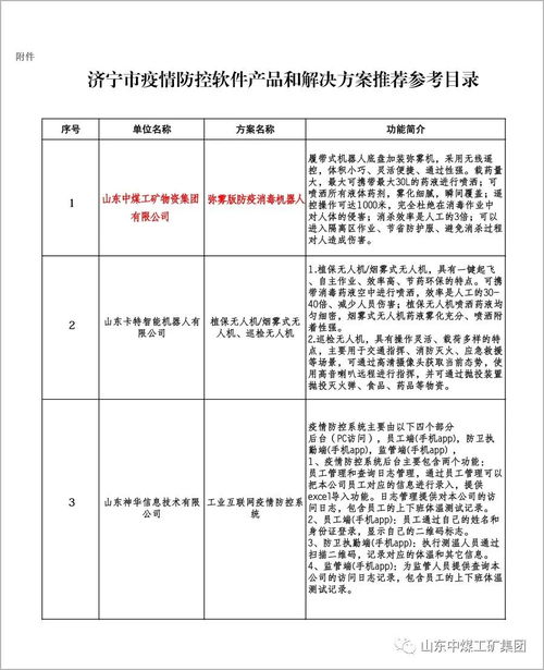 熱烈祝賀中煤集團機器人產品入選濟寧市疫情防控軟件產品和解決方案推薦參考目錄